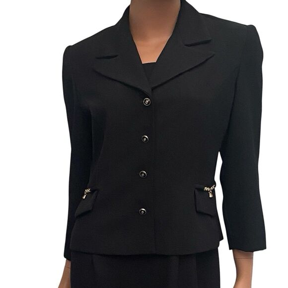 Virgo Womens 10 Petite 2pc Black Blazer Suit Jacket Dress Set Union Label USA - Picture 3 of 16